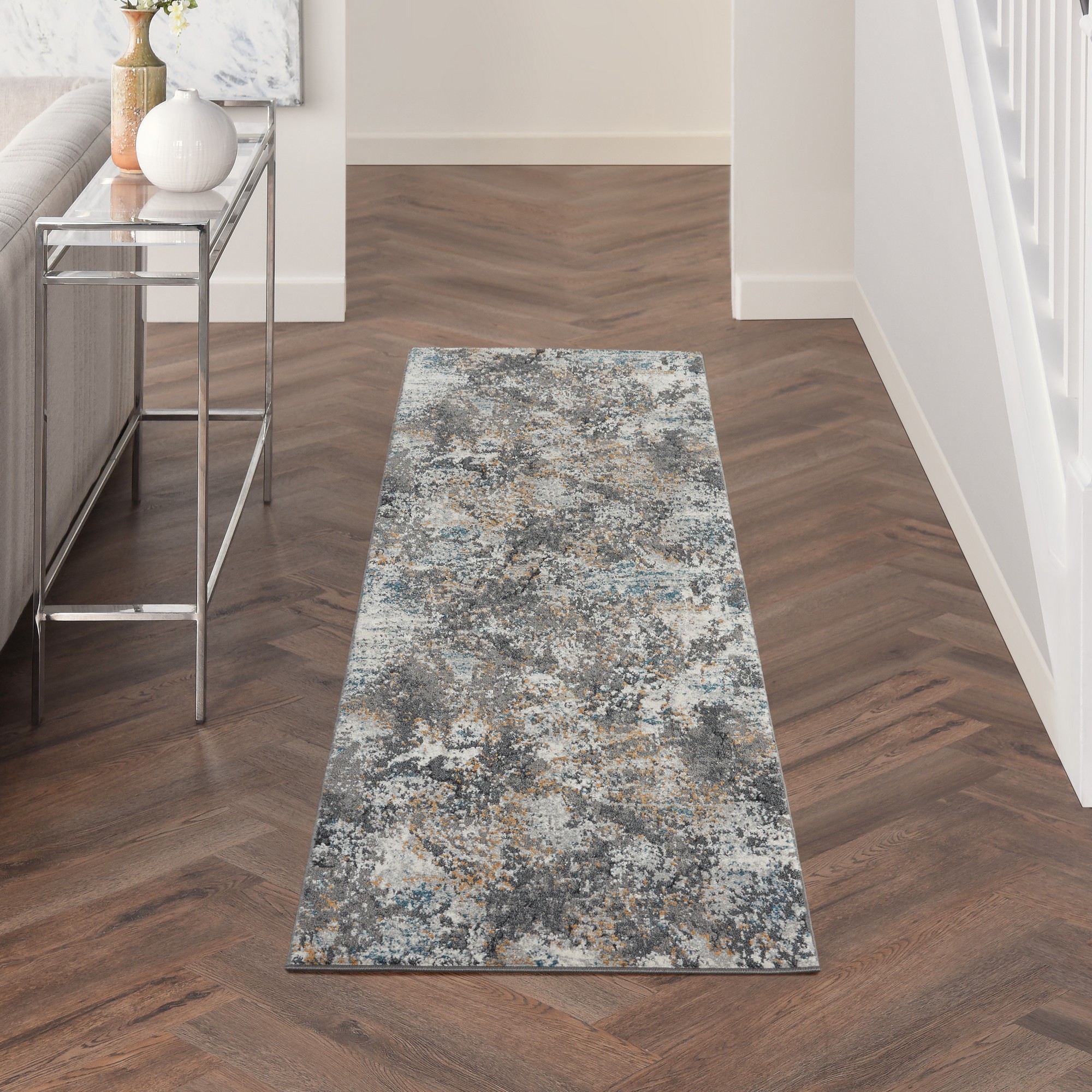 Tangra Tnr01 Runner Rug By Nourison In Grey Multicolour